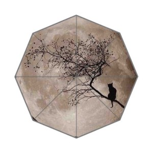 Moon-and-Black-Cat-Background-Triple-Folding-Rain-UmbrellaParasolSun-Umbrellas-0