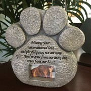 Paw-Print-Pet-Memorial-Stone-Features-a-Photo-Frame-and-Sympathy-Poem-Made-of-Weatherproof-Resin-IndoorOutdoor-Dog-or-Cat-For-Garden-Backyard-or-House-0-0