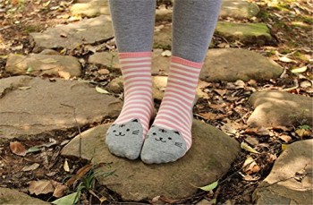 AnVei-Nao-Womens-Girls-Stripe-Cute-Cat-Cotton-Soft-Pattern-Crew-Socks-6-Pairs-0-1