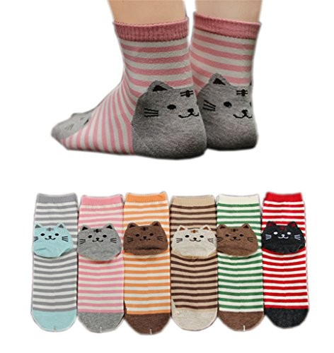 AnVei-Nao-Womens-Girls-Stripe-Cute-Cat-Cotton-Soft-Pattern-Crew-Socks-6-Pairs-0