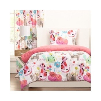 Reversible-Childrens-Pink-Yellow-Crayola-Cat-3-piece-Comforter-Bedding-Set-0-0