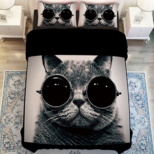 YOYOMALL-Home-Textiles-Super-Cool-Black-Cat-With-Glasses-Duvet-Cover-SetCotton-Bedding-Sets-Twin-Full-Queen-Size-0