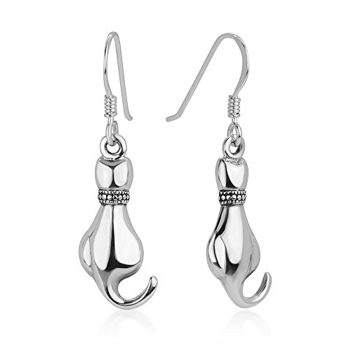 925-Oxidized-Sterling-Silver-Cat-Kitty-Kitten-with-Collar-Pet-Lover-Dangle-Hook-Earrings-13-0