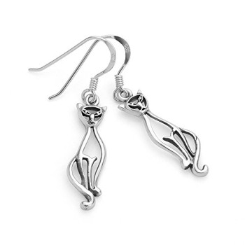 925-Oxidized-Sterling-Silver-Open-Elegant-Cat-Kitty-Kitten-Pet-Lover-Dangle-Hook-Earrings-15-0-0