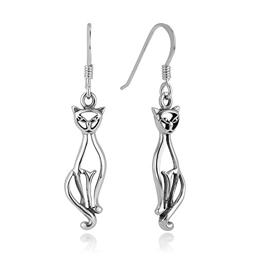 925-Oxidized-Sterling-Silver-Open-Elegant-Cat-Kitty-Kitten-Pet-Lover-Dangle-Hook-Earrings-15-0