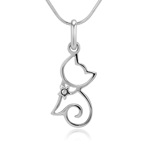 925-Sterling-Silver-Cubic-Zirconia-CZ-Cat-Kitty-Kitten-Pet-Lover-Pendant-Necklace-18-inches-0