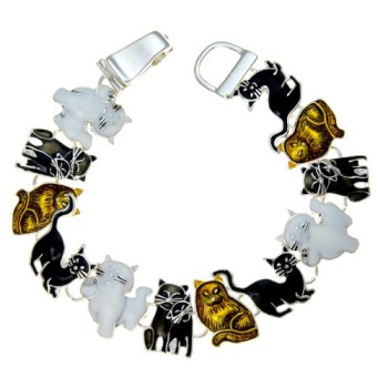 Black-White-and-Brown-Magnetic-Closure-Cat-Fashion-Bracelet-0