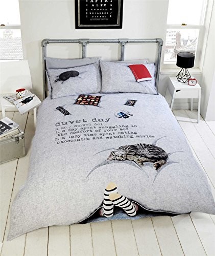 CAT-CHOCOLATE-FEET-LAZY-DAY-GREY-BLACK-RED-COTTON-BLEND-PINK-PURPLE-USA-TWIN-COMFORTER-COVER-135X200CM-UK-SINGLE-0