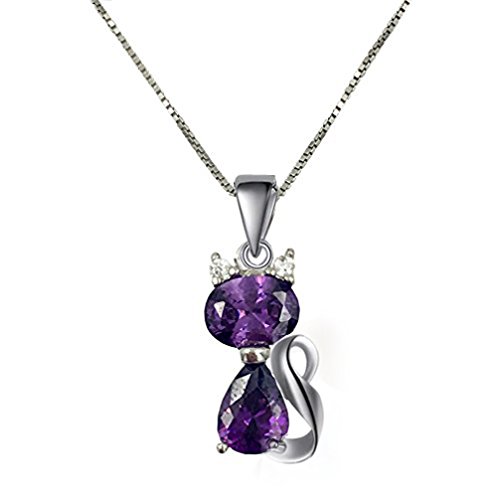 Colloyes-18-Silver-Box-Chain-Womens-Amethyst-Cat-Pendant-Necklace-Purple-Gift-Box-Greeting-Card-0