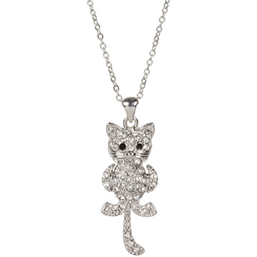 Heirloom-Finds-Movable-Kitten-Cat-Animal-Pendant-Necklace-Crystal-Silver-Tone-0