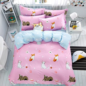Mumgo-Home-Bedding-for-Adult-Kids-100-Cotton-Lovely-Cat-Pattern-Design-Duvet-Cover-Set-Pink-FullQueen-Size-4-Piece-without-Comforter-0-0