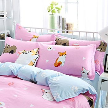 Mumgo-Home-Bedding-for-Adult-Kids-100-Cotton-Lovely-Cat-Pattern-Design-Duvet-Cover-Set-Pink-FullQueen-Size-4-Piece-without-Comforter-0-1