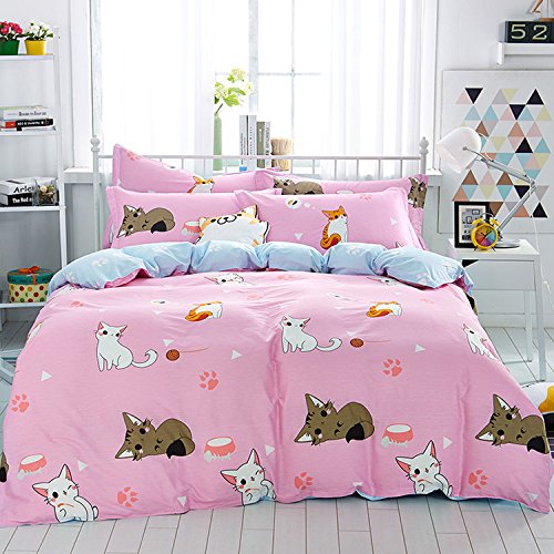 Mumgo-Home-Bedding-for-Adult-Kids-100-Cotton-Lovely-Cat-Pattern-Design-Duvet-Cover-Set-Pink-FullQueen-Size-4-Piece-without-Comforter-0