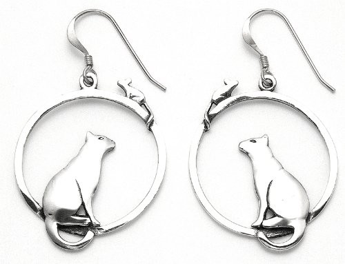 Sterling-Silver-Cat-Watching-Mouse-in-Hoop-Wire-Earrings-0