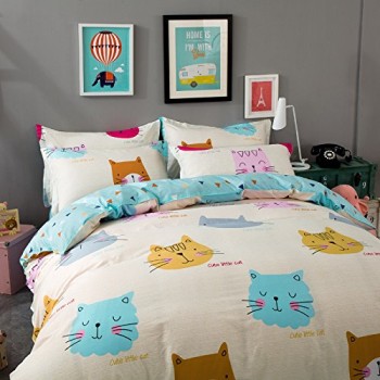 TheFit-Paisley-Textile-Bedding-for-Adult-U1362-Cute-Little-Cat-Duvet-Cover-Set-100-Cotton-Queen-Set-4-Pieces-0-1