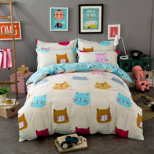 TheFit-Paisley-Textile-Bedding-for-Adult-U1362-Cute-Little-Cat-Duvet-Cover-Set-100-Cotton-Queen-Set-4-Pieces-0