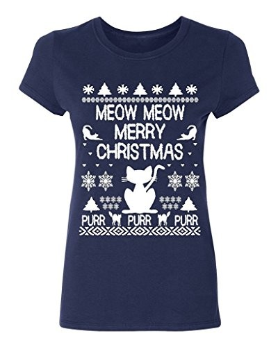 PB-Christmas-Cat-Meow-Meow-Womens-T-shirt-S-Navy-0