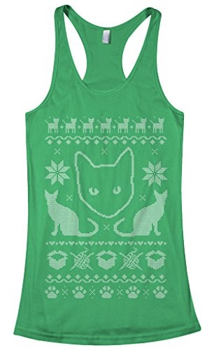 Threadrock-Womens-Cat-Ugly-Christmas-Sweater-Racerback-Tank-Top-M-Kelly-Green-0