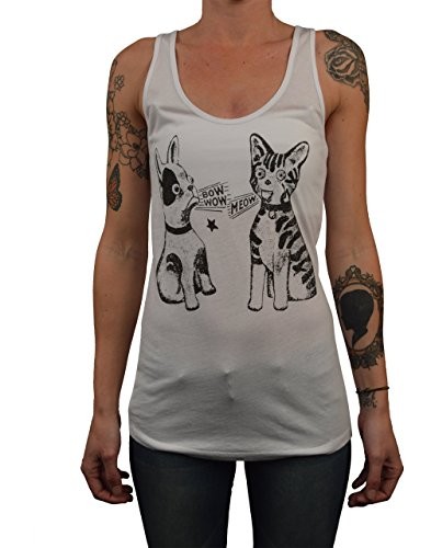 Womens-Bow-Wow-Meow-by-Annex-Dog-and-Cat-Toys-White-Racerback-Tank-Top-T-Shirt-0