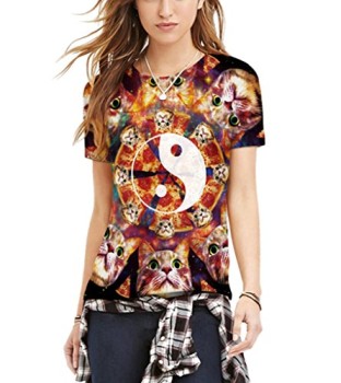 Womens-Cat-3D-Printed-T-shirts-Round-Collar-Leisure-Tops-S-0